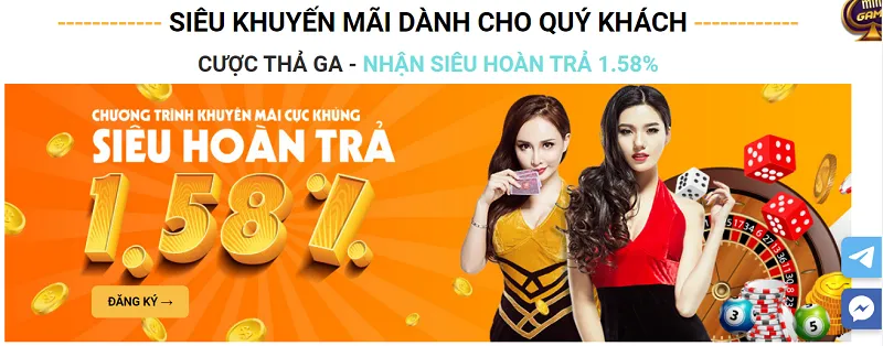 Hoàn trả 1.58% khi cá cược tại nhà cái