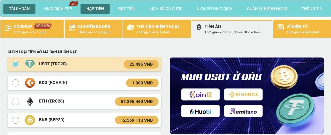 Cược thủ chọn phương thức nạp tiền Five88 mà mình mong muốn